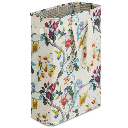 efluky Slim Laundry Basket, Narrow Laundry Hamper with Handles, Collapsible Dirty Clothes Hamper, Tall Laundry Bin for Laundry Room, Dorm and Bedroom, 48L (12.7 Gallon) Floral - color: Floral, size: 48L