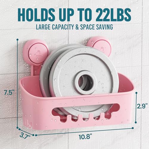 TAILI Shower Caddy Suction Cup, Heavy Duty Bathroom Organizer, Removable Shelves for Inside Shower, Shampoo, Waterproof Suction Plastic Storage for Bathroom Accessories Holder, Pink - style: 1 × Pink