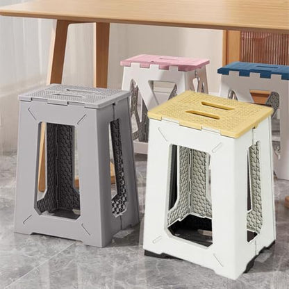 Foldable Shower Bath Safety Chair Seat Stool, Yellow 17.7 Inch High Anti-Slip Bench Bathtub Stool for Elderly or Seniors