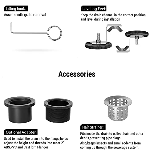 EXF Linear Shower Drain 12 Inch Matte Black with Tileable Cover | 304 Stainless Steel, V-Slope Design, Debris Strainer, Seamless, Adjustable Height - color: Matte Black, size: 12 IN