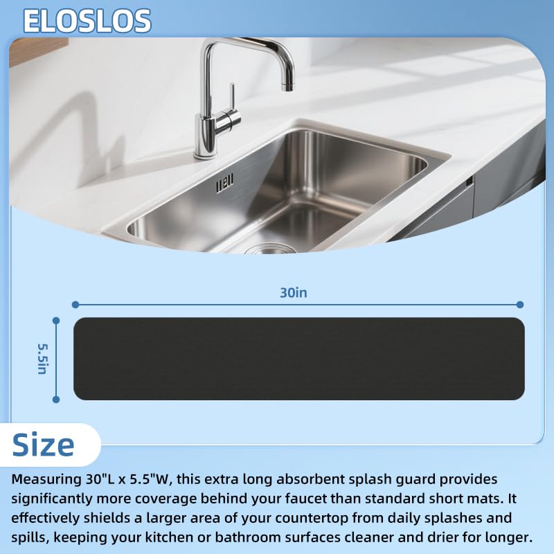 30"L x 5.5"W Customizable Sink Faucet Mat for Kitchen Sink 2&3 Holes, Black | DIY Cut for Oval/Rectangle/Square Faucets, Extra Long Coverage, For Splashes & Drips - style: 1 Pcs Black