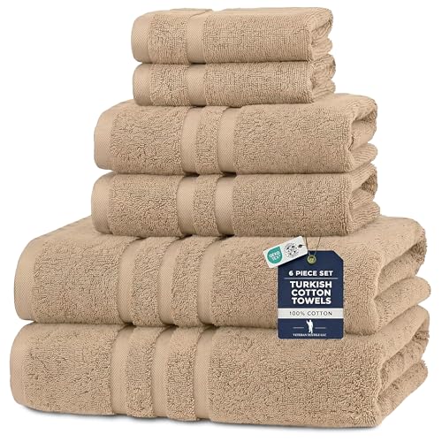 Veteran Textile LLC- 6 Pieces - Turkish Cotton - Luxury Towel Set for Bathroom & Kitchen, 2 Bath Towels, 2 Hand Towels & 2 WashCloths *Valued $79.99* (Oxford Tan) - color: Oxford Tan