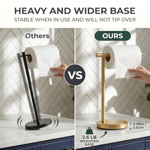 Hoimpro Hand Towel Holder Stand Bathroom Towel Bar Rack Countertop Gold | Brushed Gold, Free Standing Towel Hanger Ring for Bathroom Kitchen Vanity Counter,13 Inch, Stainless Steel, Bath Accessories - color: Brushed Gold