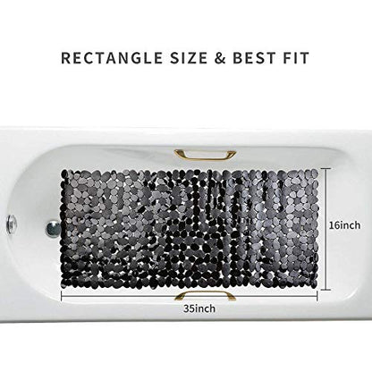 SONGZIMING Non-Slip Pebble Bathtub Mat Black 16 W x 35 L Inches (for Smooth/Non-Textured Tubs Only) Safe Shower Mat with Drain Holes, Suction Cups for Bathroom - color: Black