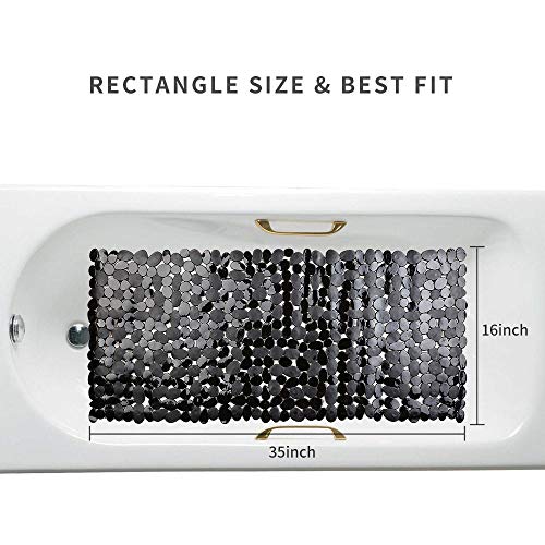 SONGZIMING Non-Slip Pebble Bathtub Mat Black 16 W x 35 L Inches (for Smooth/Non-Textured Tubs Only) Safe Shower Mat with Drain Holes, Suction Cups for Bathroom - color: Black
