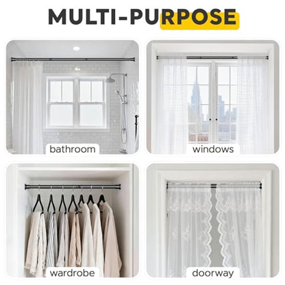 Black Tension Curtain Rods 28 to 63 Inch,1"Heavy Duty Shower Curtain Rod，No Slip No Drill Adjustable Shower Rod for Bathroom, Window, Closet & Wardrobe - color: Black, size: 28-63 inch