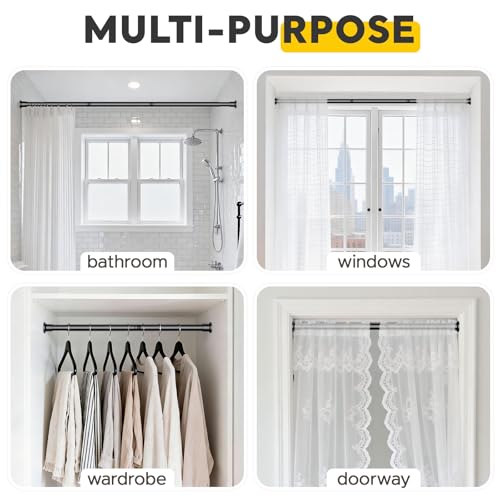 Black Tension Curtain Rods 28 to 84 Inch,1"Heavy Duty Shower Curtain Rod，No Slip No Drill Adjustable Shower Rod for Bathroom, Window, Closet & Wardrobe - color: Black, size: 28-84 inch