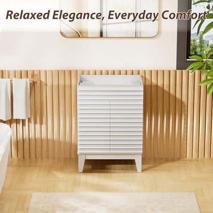 APRILSOUL 24" Bathroom Vanity, Mid-Century Bathroom Vanity Cabinet with 2 Soft Closing Doors, Freestanding Bathroom Cabinet, Particleboard Frame with Wood Grain Laminate, White(Sink Not Included) - color: White, size: 24 Inch