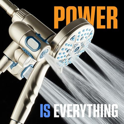 AquaCare Polaris 208-mode High Pressure Shower Head Combo with Hydro Arms | Luxury 3-way 14-zone System with 370 Stay-clean Power Jets, Handheld Magnetic Docking & 6 ft. Stainless Steel Hose / Nickel - color: Nickel