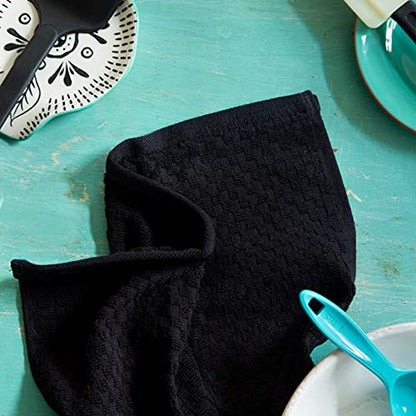 COTTON CRAFT Amazing Kitchen Towel - 12 Pack 100% Cotton Waffle Terry Towel | Black - 16x28 inch Euro Café Waffle Weave Dish Towels - Soft Absorbent Quick Dry Low Lint Reusable Pantry Bar Cleaning Cloth - color: Black, size: 12 Pack
