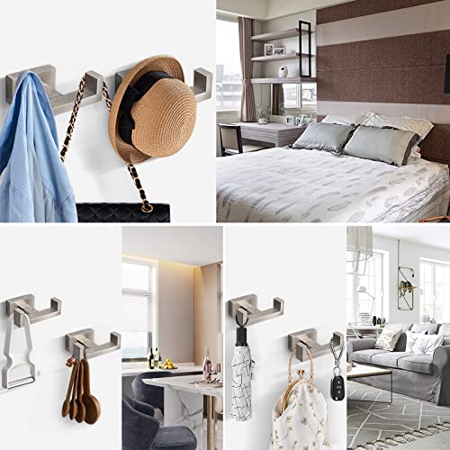 NearMoon Bath Double Towel Hook- SUS304 Stainless Steel Square Robe Towel Holder, Heavy Duty Rustproof Double Coat Hook for Bathroom Livingroom Kitchen Wall Mounted, 2 Pack (Brushed Nickel) - color: Brushed Nickel