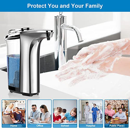 PZOTRUF Automatic Soap Dispenser, Touchless Dish Soap Dispenser 17oz/500ml with Infrared Sensor, 5 Adjustable Soap Dispensing Levels, Liquid Hand Dispenser for Bathroom Kitchen Sink (Silver) - color: Silver