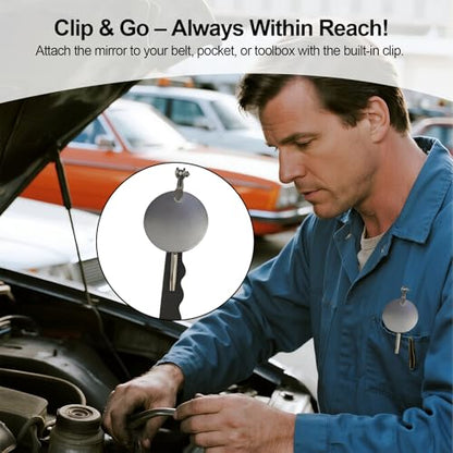 Telescoping Inspection Mirror with Rotating Head,Extendable Mechanic Mirror with Long Handle and Clip-On Design for Mechanics, Dentists, Auto, Boat (2.05in Round &1.18in Round & 1.02 * 1.97in Oval) - style: 3 PCS (Round & Oval)