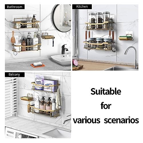 Shower Caddy Shelves Organizer Rack, 3 Pack Shower Caddy with Soap Holder,No Drilling Wall Mounted Self Adhesive Shower Shelves for Inside Shower,Matte Gold - color: Matte Gold
