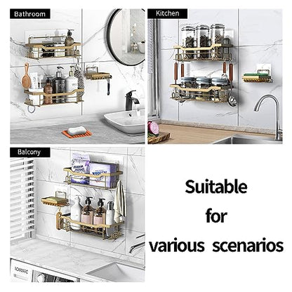 Shower Caddy Shelves Organizer Rack, 3 Pack Shower Caddy with Soap Holder,No Drilling Wall Mounted Self Adhesive Shower Shelves for Inside Shower,Matte Gold - color: Matte Gold