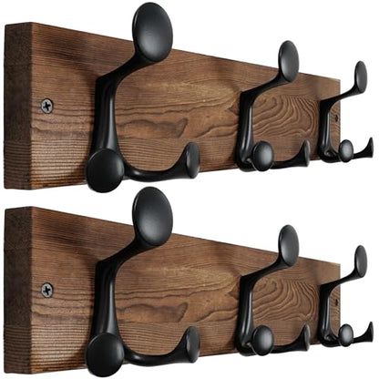 WEBI Coat Rack Wall Mount,17" Solid Wood Coat Hooks Wall Mounted Coat Hanger,16" Hole to Hole,Heavy Duty Hook Rack,3 Triple Hooks for Hanging Coats,Jacket,Hat,Backpack,Farmhouse,Brown,2 Packs - color: Brown, size: 17 Inch(2 Pcs)