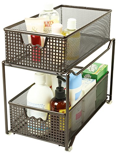 Deco Brothers 2 Tier Bathroom Storage Organizer with Pull-Out Drawer Bronze - color: Bronze