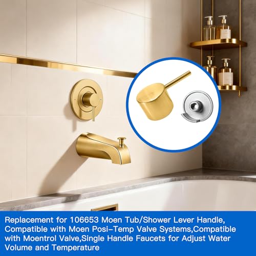 All Metal Replacement for Moen Tub/Shower Lever Handle, Compatible with Moen Posi Temp Shower Handle and for Cartridge,Single Handle Faucets for Adjust Water Volume and Temperature,Brushed Gold - color: Brushed Gold