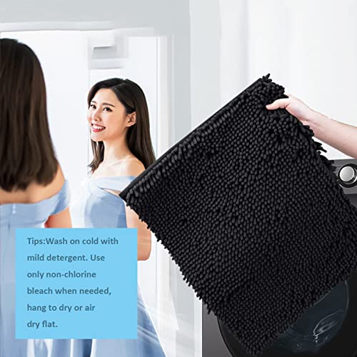 RUN HELIX Bathroom Rugs Set 2 Piece Thick Chenille Bath Mats, Soft Quick Dry Plush Absorbent Bath Rugs with Non-Slip PVC Backing, 32x20+24x16 Inch Black - color: Black