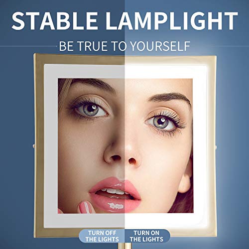 DOWRY Tabletop LED Lighted 5X Magnifying Makeup Mirror Square with Plug 8 Inch Polished Gold Finished - color: Gold