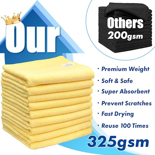 Simple Houseware 16" x 24" Microfiber Cleaning Towels, Heavy Duty 9 Pack | 325 GSM Reusable for Home, Kitchen and Car - size: 9 Pack