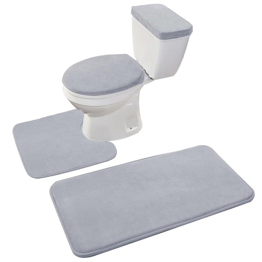 Madeals Memory Foam Bathroom Toilet Rug Set 4 Piece with Toilet Lid Cover and Tank Covers Grey - color: Grey