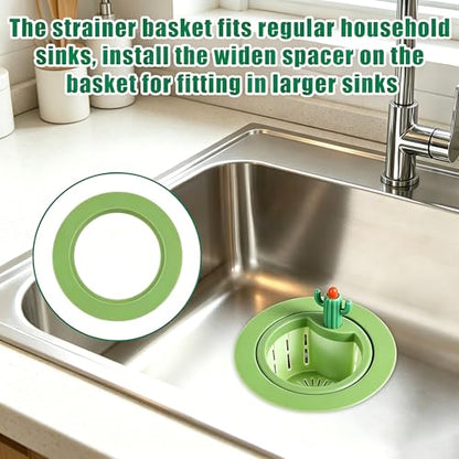 Cactus Kitchen Sink Drain Strainer,Press Automatic Dumping Basket(Green) - color: Green