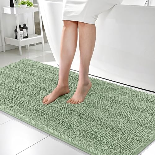 OLANLY Thick Bathroom Runner Rugs 59x24, Chenille Bath Rugs, Sage Green | Absorbent Striped, Rubber Backing, Machine Wash, Long Bath Mats for Bathroom Floor, Tub and Shower, Home Decor Accessories - color: Sage Green, size: 59" X 24"