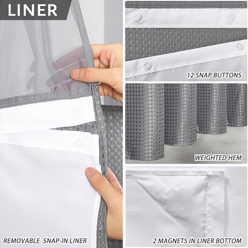Furlinic No Hook Waffle Weave Shower Curtain with Snap in Fabric Liner,Honeycomb Textured Bathroom Curtains with See Through Top Window,Waterproof & Machine Washable,Light Grey,71x78 Inch - color: Grey, size: 71"W x 78"L (Pack of 1)