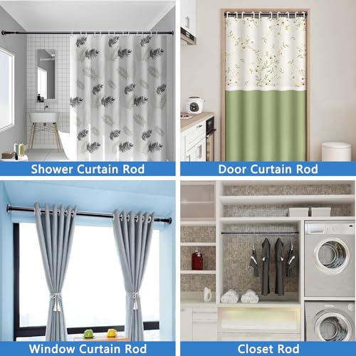Black Shower Curtain Rod 28"-39.5", Never Rust Anti-Slip Adjustable Tension Curtain Rods No Drilling, Heavy Duty Spring Enlarged Diameter 1" Tension Rod for Bathroom/Closet/Room Divider - color: Black, size: 28"-39.5"