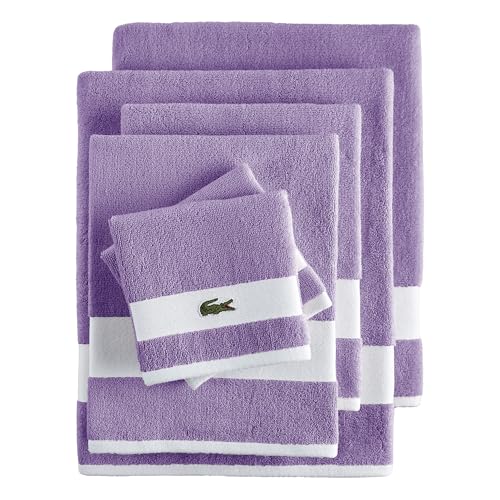 Lacoste Sport Stripe 6-Piece Luxury Cotton Towel Set – Made with 100% Soft Supima Cotton, Absorbent & Quick-Drying, Includes 2 Bath Towels, 2 Hand Towels, 2 Washcloths, Heather - color: Heather