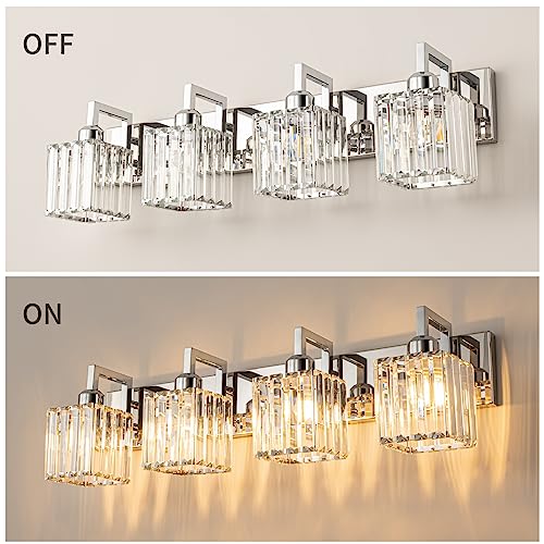 Modern Bathroom Vanity Light 4-Lights Chrome Crystal Wall Lamp Bathroom Modern Crystal Vanity Lighting - color: Chrome Crooked, size: 4-light