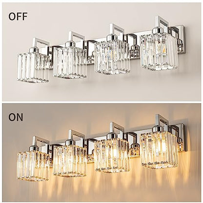 Modern Bathroom Vanity Light 4-Lights Chrome Crystal Wall Lamp Bathroom Modern Crystal Vanity Lighting - color: Chrome Crooked, size: 4-light