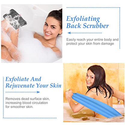 Moukeren Exfoliating Back Scrubber with Handles 4 Pack Nylon Back Exfoliator Extended Length Washers Scrubbers Stretchable Pull Strap Exfoliating Washcloth(Dark Blue, Gray, Beige, Fluorescent Green) - color: Dark Blue, Gray, Beige, Fluorescent Green