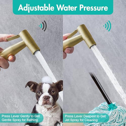 BARROCK Handheld Bidet Sprayer for Toilet, Stainless Steel Metal Made Baby Cloth Diaper Spraying Kit, Bathroom Toilet Bidet Attachment Set for Bathing Pets and Feminine Hygiene, Brushed Brass Gold - color: Brushed Gold