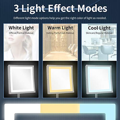 DOWRY Tabletop LED Lighted 5X Magnifying Square Makeup Mirror with Plug,8 Inch, Polished Oil Rubbed Bronze Finished - color: Oil Rubbed Bronze