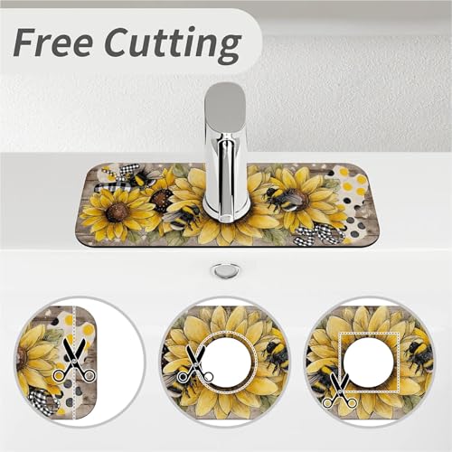 Kitchen Sink Splash Guard，Sunflower-with bumblebees Faucet Mat Sink Gadgets-Super Absorbent Fast Drying Mat Drip Catcher for Kitchen, Bathroom,Sink Mat, Dish Drying Mat, Bathroom(15" X 5.5" ) - color: Sunflower-with bumblebees