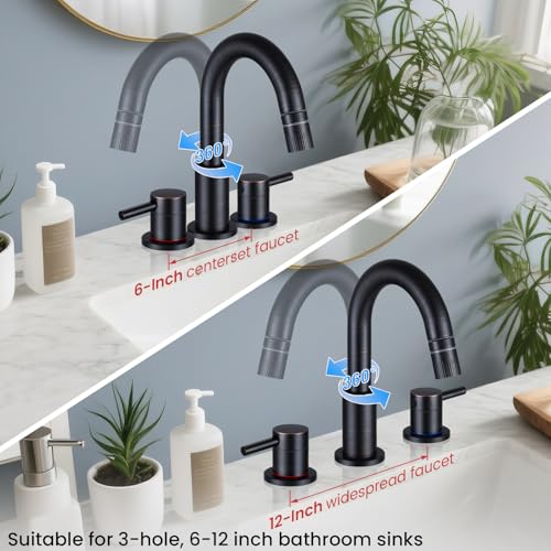 Bathroom Faucet 3 Hole with Pull Down Sprayer, Oil Rubbed Bronze | Lead-free stainless steel, pop-up drain, 2-handle, 360°swivel, 8-inch widespread Faucet for RV/vanity sink, 3-hole mount - color: 2-Oil Rubbed Bronze, style: 8 Inch Pull Down