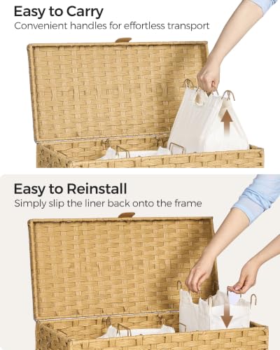 130L Wicker Laundry Hamper with Lid, 3-Section Laundry Basket | 3 Removable Liner Bags; 4 Included Mesh Laundry Bags; Handwoven PP Wicker; Reinforced Steel Frame - color: Natural