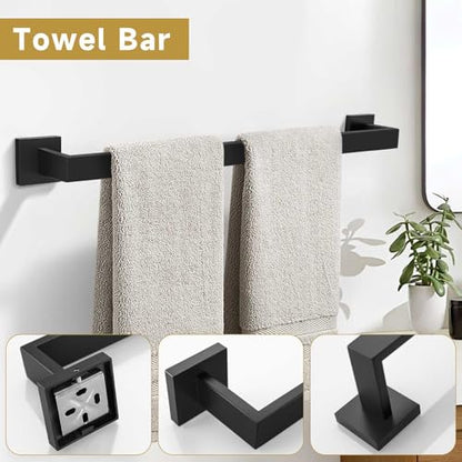 5 Pieces Bathroom Hardware Accessories Set Matte Black Towel Bar Set Towel Holder Racks Set for Bathroom,SUS304 Stainless Steel,Wall Mounted 23.6-Inch - color: Matte Black