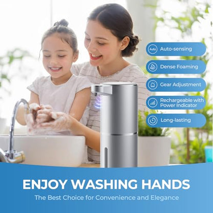 P11 Premium Space Gray Automatic Foaming Hand Soap Dispenser Touchless, Rechargeable Hand Foam Soap Dispenser for Bathroom and Kitchen