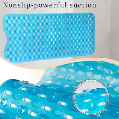 Non-Slip Bathtub Mats Bath Mat Machine Washable with Suction Cups for Tub, 39x15.5 inch, Clear Blue - color: Clear Blue