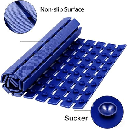 BEMISO Shower Mat Non Slip Bathtub Mat 27.5 x 15.7 Inch Bath Mat for Tub | Suction Cups,Drain Holes,Easy Dry,Easy to Cut,Eco-Friendly - color: Navy Blue, size: 27.5 x 15.7 inches