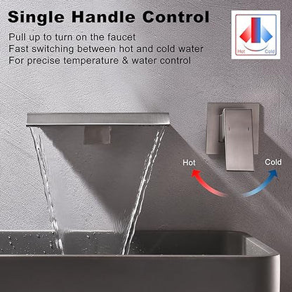 Waterfall Wall Mount Faucet Bathroom Bathtub Tub Faucet Single Handle Tub Filler Bathroom Sink Faucets Rough-in Valve Included - color: Brushed Nickel
