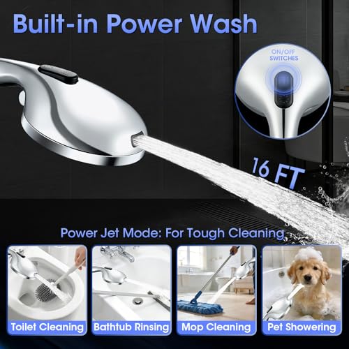 Shower Head with Handheld, High Pressure 10 Spray Built-in Pause & Power Wash, Anti-clog Nozzles, Detachable Hand Held Showerhead with Leakproof Stainless Steel Hose&Adjustable Overhead Bracket Chrome - color: Premium Chrome