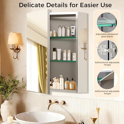 24 x 32 Inch Bathroom Medicine Cabinet with Mirror, Medicine Cabinet Mirror, Bathroom Mirror with Storage with 2 Adjustable Shelves, Assembly Required, Support Recessed or Surface Mount - size: 24 x 32