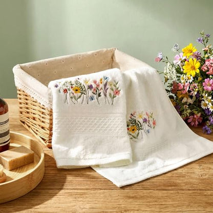 SmoothNovelty 2 Pcs Boho Floral Hand Towels Cream Bathroom Decor 14x29 Inch Embroidered 100% Cotton Soft Absorbent Spring Summer Decorative Hand Towels for Bathroom Kitchen - style: Boho Floral