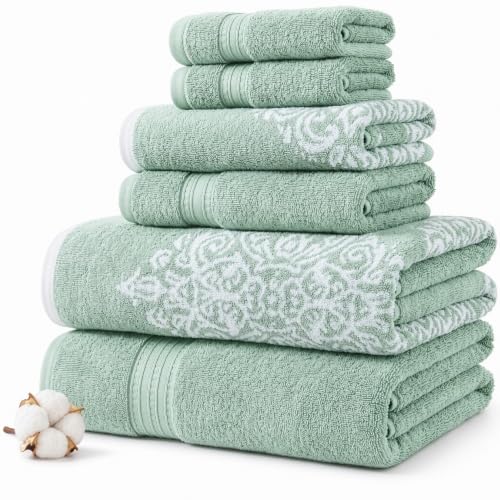 Modern Threads 6 Piece Reversible Yarn Dyed Jacquard Towel Set Artesia Damask Sage - color: Sage