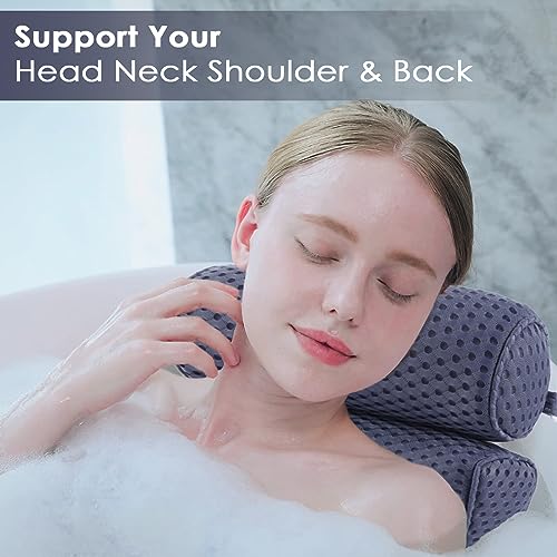 AEROiVi Luxury Bath Pillows for Tub Soft Mesh Strong 6 Suction Cups Blue | Bath Pillow with laundry bag head and neck support Relaxing Bath Washable Quick-Dry Bath Accessories Spa Gifts - color: Denim