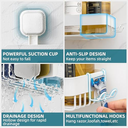 TAILI Shower Caddy Suction Cup Rustproof Metal Shower Shelves White 2pack | Rustproof,No Drilling Wall Mounted Basket, Upgraded Removable Suction Cup Bathroom Organizer Heavy Duty Shampoo - color: White 2pack